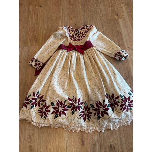 Vintage 1980's Daisy Kingdom Poinsettia Christmas Dress - Picture 1 of 7